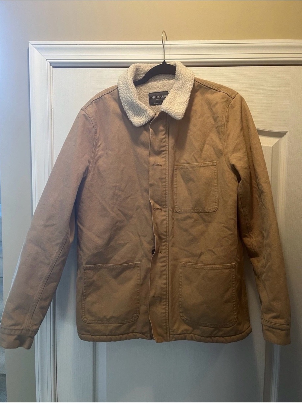 Primark Men's Tan Field Jacket with Cream Sherpa Collar